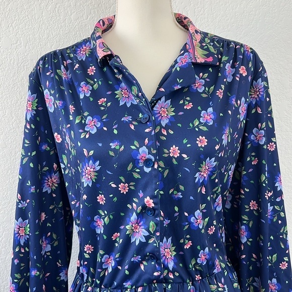 Vintage Anthony Richards Poly Long Sleeve Volup Floral Dress - Picture 4 of 10